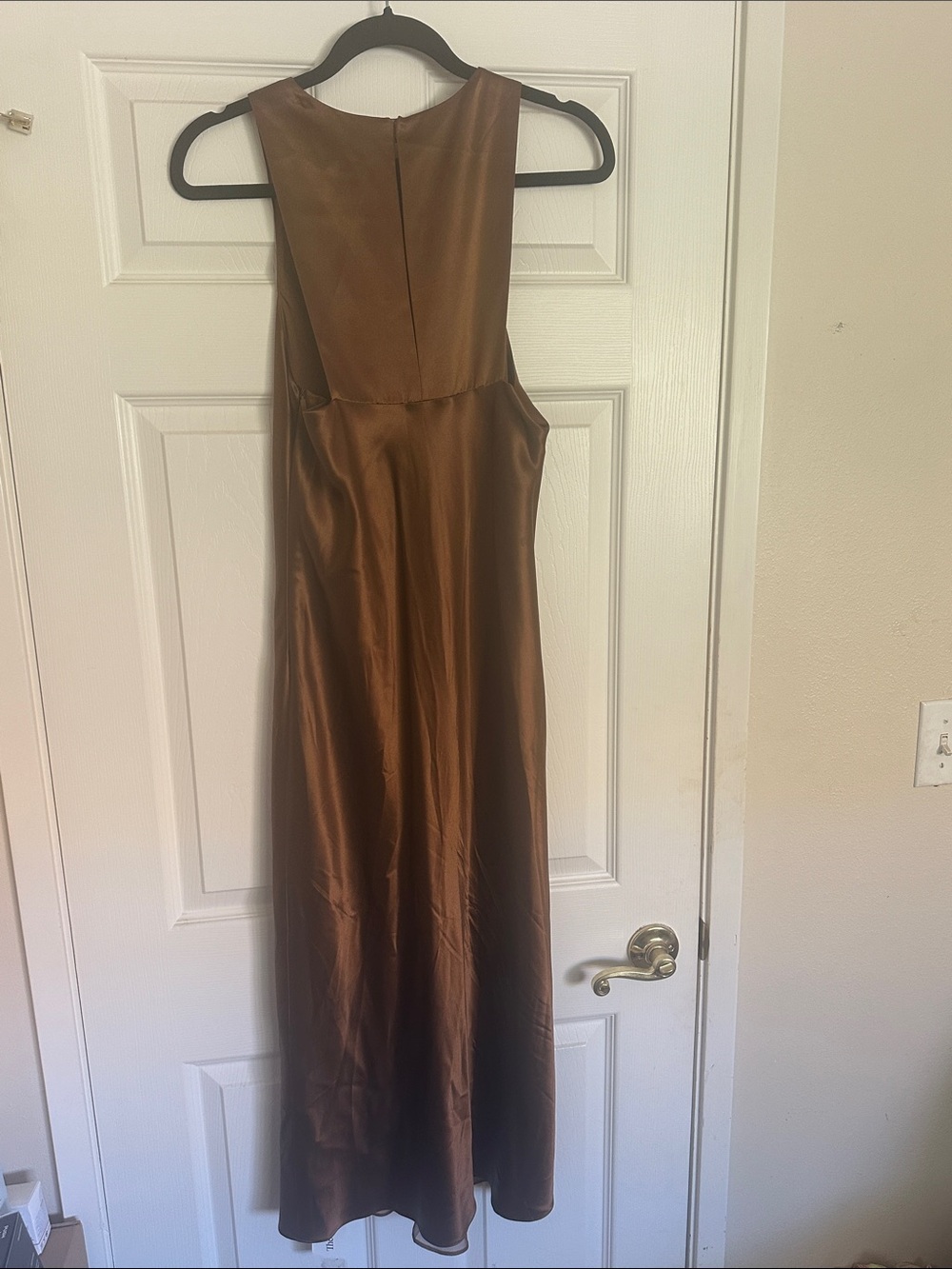 Elegant Brown Satin Maxi Dress - Women's Sleeveless Evening Gown